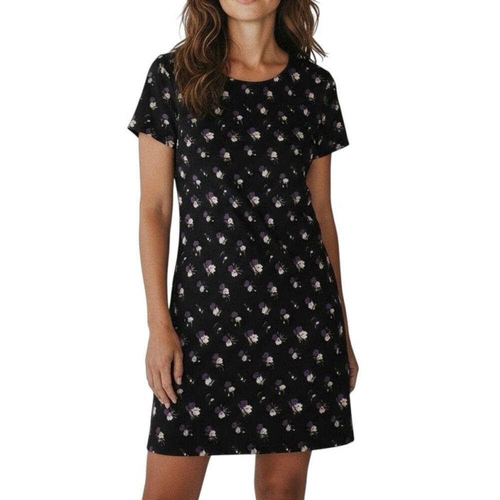 Navy Floral Shift Dress Short Sleeve Mini Size 4 Cotton Blend French Connection
